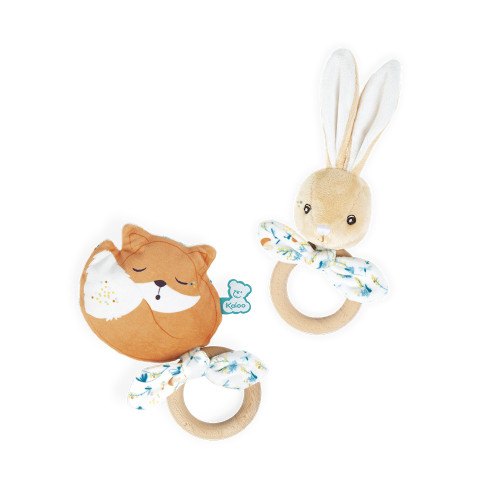 Anneau de dentition, hochet oreilles de lapin pour bébé en bois et tissu  bio, Handmade in France