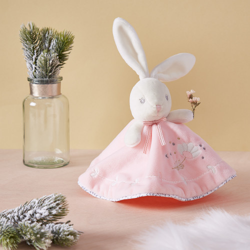 Conejo Rosa de Peluche con Flores de 40 cm en caja